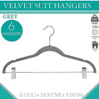Simplify 24 Pack Velvet Hangers with Clips | Skirt and Pants | Slim Space Saving | Closet Organization | Non-Slip | Prevent Creases | Swivel Neck | Durable | Grey - Image 2