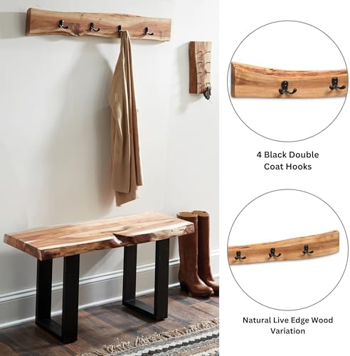 Alaterre Furniture Alpine Natural Live Edge Wood Coat Rack – 36 Inch Solid Wood Wall-Mounted Coat Hook with 4 Double Hooks – Modern Farmhouse Storage Organization for Entryway, Hallway, or Mudroom - Image 3