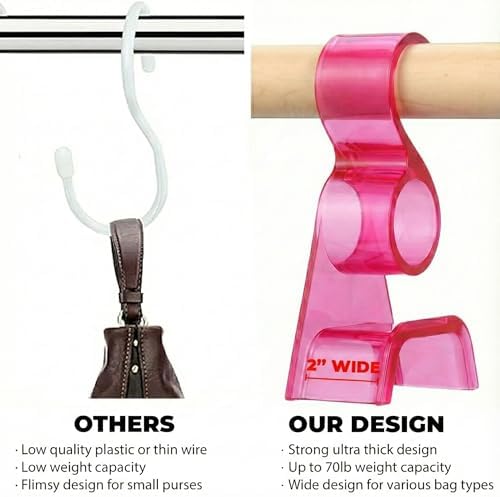 OnDisplay Premium Acrylic Purse Hanger Hook for Closet Rod – Wide Arch Handbag Organizer Protects Straps from Creasing – Heavy Duty Storage Hook for Hats, Belts, Backpacks & Scarves (Pink, 12) - Image 7