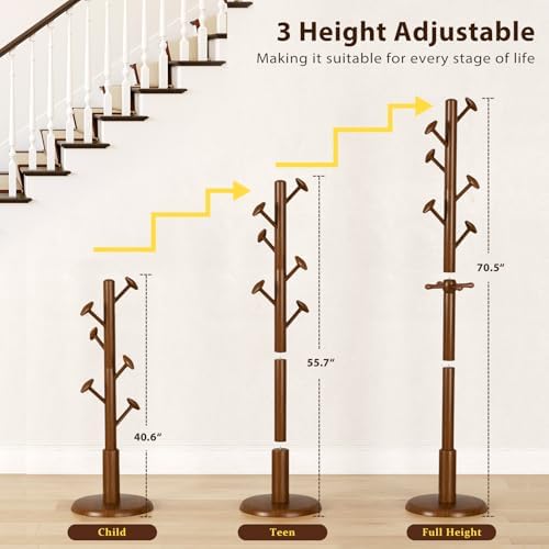 Taitiy Solid Wooden Coat Rack Stand Freestanding Hall Tree with 10 Hooks - Image 3