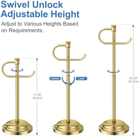 RUMOSE Toilet Paper Holder Stand for Floor Free Standing, Gold - Image 2