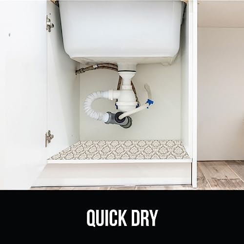 GORILLA GRIP LeakGuard Under Sink Mat for Cabinet, 24x60 Damask Taupe Cream - Image 6