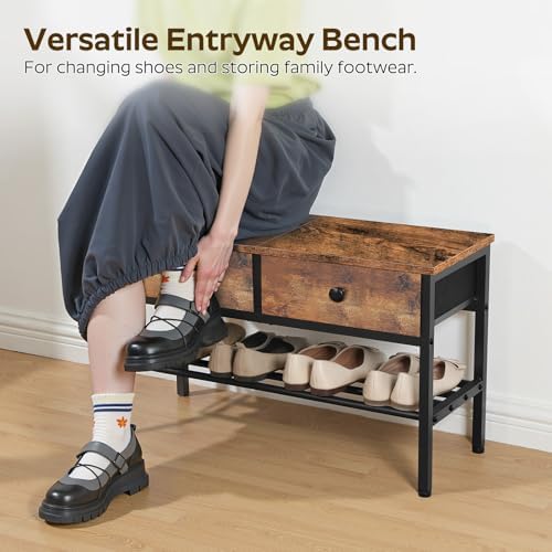 YATINEY Hall Tree with Bench and Shoe Storage, Entryway Bench with Coat Rack, 4-in-1 Coat Rack Shoe Bench, Multifunctional, for Front Door, Hallway, Foyer, Rustic Brown and Black MT05BR - Image 4