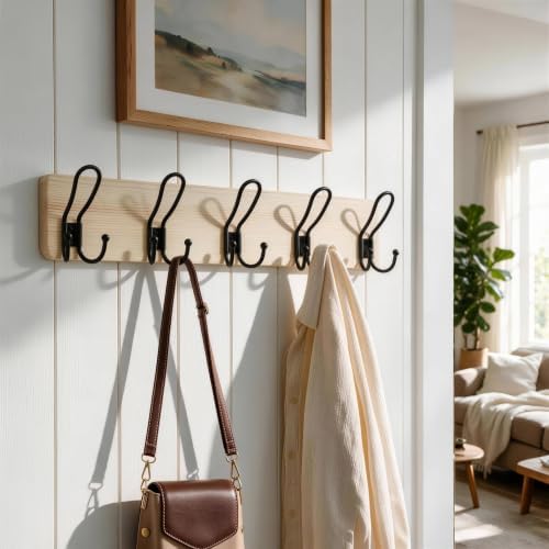 SKOLOO Coat Rack Wall Mount, Solid Wood Wall Mounted Coat Rack with Hooks, 24 Inch Wooden Coat Hooks for Wall, Modern Entryway Hallway Organizer, Pre-Assembled, Wood Natural, Pack of 2 - Image 2