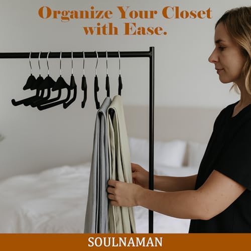 Velvet Hangers Non Slip,40 Pack Space Saving Pants Hangers,Thin Space Saving Clothes Hanger for Closet, Durable Heavy Duty Hanger with 360 Swivel Hook for Pants Towel Jeans(Black) - Image 6