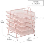Mind Reader 5-Tier Paper Tray Organizer, Vertical Desktop File Storage Rack, Office, Metal Mesh, Pink (Pack of 6) - Image 3