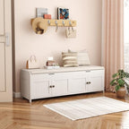 HOMEFORT 54.4" Shoe Bench with Lift Top Storage, Entryway Bench with Cushioned Seat, Wooden End of Bed Bench, Shoe Cabinet Bench with Hidden Storage Space, for Bedroom, Hallway,White - Image 2