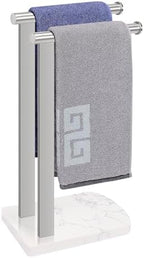 NearMoon Hand Towel Holder with Balanced Marble Base, SUS304 Stainless Steel Stand Towel Ring L Shape Hand Towel Rack Free-Standing Towel Bar for Bathroom Kitchen Countertop(Double Rod Brushed Nickel) by NearMoon