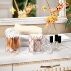 4 Pack Holder Dispenser with Lid Pink Bow Plaid Pattern Clear Vanity Canisters Jars Cotton Balls Pads Swabs Holder for Bathroom Office Dresser Organization - Image 6