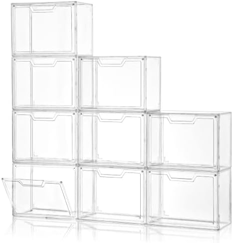 Freebat Stackable Storage Organizers, Clear Acrylic Display Case, 9-Pack Acrylic Boxes with Lids, Clear Storage Containers Storage for Handbags, Collectibles & Figures by Freebat