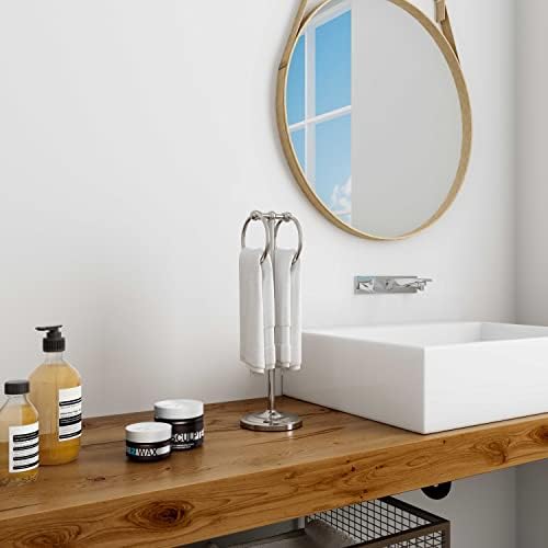 BGL Fingertip Towel Holder Stand Hand Towel Ring for Bathroom or Kitchen Vanity Countertops to Store Hand Towels Washcloths or dishcloths - 2 Hanging Rings?17" High-Chrome - Image 6