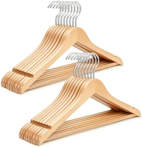 TOPIA Premium Wooden Hangers with Extra Thick Hook and Non Slip Pants Bar, Luxury Suit Hangers for Closet with Notches for Shirts - 16 Pack - CT01N by TOPIAHANGER