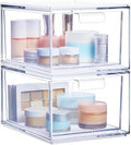STORi Audrey Stackable Clear Bin Plastic Organizer Drawers | 2 Piece Set | Organize Cosmetics and Beauty Supplies on a Vanity | Made in USA by STORi