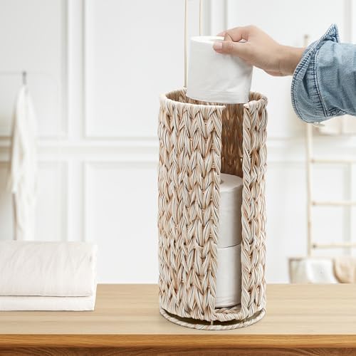 Toilet Paper Holder Stand with Lid Free Standing Storage for Bathroom Beige - Image 6