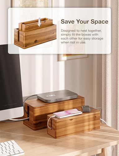 TIDITA Set 2 Sizes Wooden Cable Management Box Round Edge, Magnetic Lid - Image 6