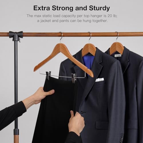 Wooden Hangers with Clips 24 PCS Pants Hangers with Clips,Smooth Solid Wooden Pants Hangers,360 Swivel Hooks & Adjustable Clips,for Jeans,Skirt,Suit,Shorts,Scarf. - Image 5