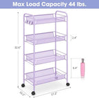 TOOLF 4 Tier Rolling Cart, Metal Utility Storage Cart with Wheels, Purple - Image 6