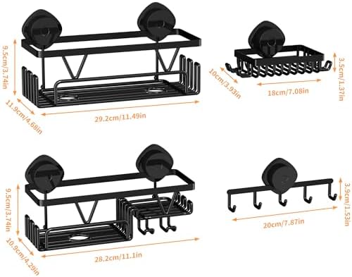 KEGII Shower Caddy Suction Cup, 4 Pack Suction Shower Shelf with Towel Rack No Drilling, Removable Shower Organizer with Hooks & Soap Holder, Space-Saving Bathroom Storage (Black) - Image 6