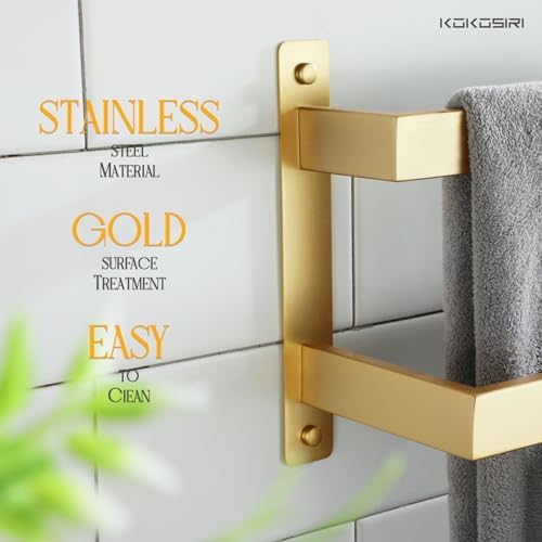 KOKOSIRI Bath Towel Bars Bathroom 2-Tiers Ladder Brushed Gold Towel Rails 24 Inches Towel Holders Wall Mounted Towels Shelves Rack Stainless Steel, B5008BG-L24 - Image 4
