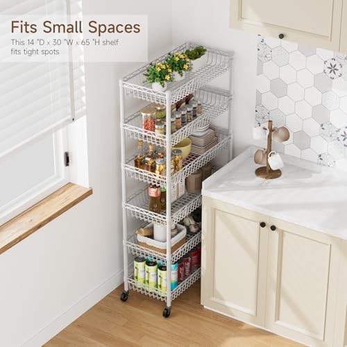 Golpart Basket Shelves Closet Rack with Wheels Metal Pantry Wire Shelf Unit - Image 5