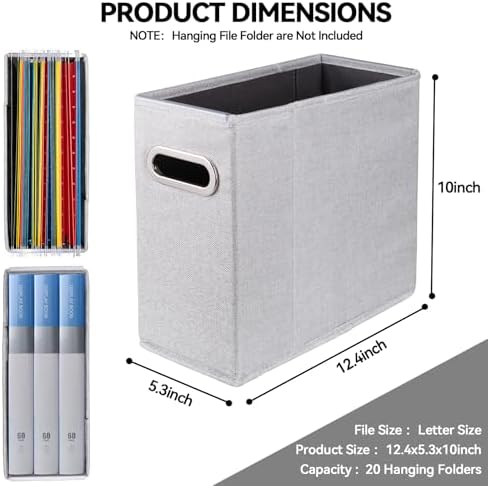 4 Packs Letter Size File Organizer, File Folders Organizer, Fabric Storage Box, Collapsible Paper Organizer with Metal Handle, Smooth PVC Rails, Only Box (Light Gray) - Image 2