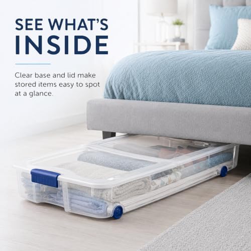 66 Quart Underbed Storage Bin with Wheels & Clear Lid，Flat Plastic Box - Image 4