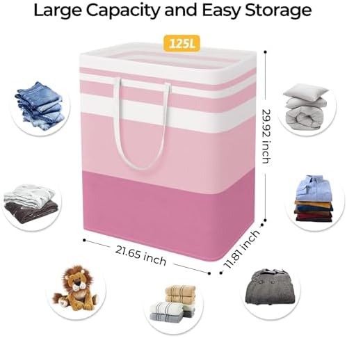 HomeHacks 2 Pack Large Laundry Baskets, Laundry Hampers Bags (Pink 125Lx2) - Image 4
