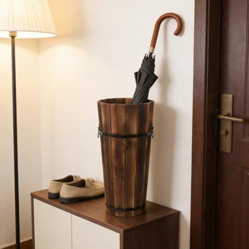 PRETYZOOM Wooden Umbrella Stand Storage Bucket Vintage Entryway Organizer Umbrella Holder Home Hallway Multifunctional Storage Stand 14.96 x 6.69 x 4.72 Inch - Image 6