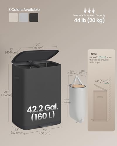 SONGMICS Laundry Hamper with Lid and Pedal, 160L Laundry Basket，2 Sections - Image 6