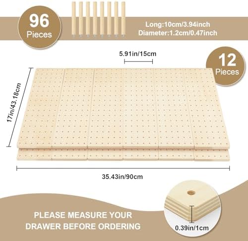 Kigley 12 Pcs Wooden Pegboard Drawer Organizer,17 Inch,Wood Color - Image 2