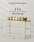 VASAGLE 3-Tier Shoe Rack, Storage Bench with Metal Mesh Shelves and Seat - Image 3