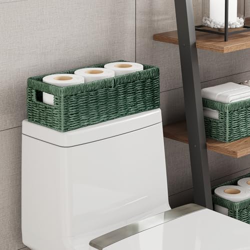 Vagusicc Wicker Storage Basket, Paper Rope Wicker Baskets with Handles, Toilet Paper Basket for Toilet Tank Top, Small Wicker Baskets for Organizing Shelves, 2-Pack, Green - Image 4