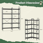 Huuger 5 Tier Bookshelf, L Shaped Corner Bookshelf with 10 Open Shelves, 49.4 Inch Straight Wide Bookcase with Metal Frame and Wooden Board, Adjustable Feet, Black - Image 2