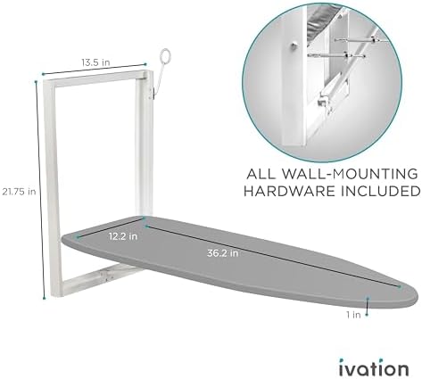 Ivation Wall-Mounted Ironing Board | Foldable 36.2” x 12.2” Ironing Station for Home, Apartment & Small Spaces | Sturdy Folding Board, Easy-Release Lever, Removable Cotton Cover & Mounting Hardware - Image 5