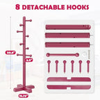 8-Hook Freestanding Wooden Coat Rack 2 Adjustable Heights Rose - Image 3