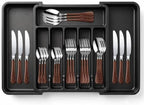 Orange Silverware Set with Expandable Drawer Organizer for 6-24 Piece Stainless Steel Flatware Set with Spoons, Forks, Knives, Heavy Duty Mirror Polished for Home/Kitchen/Restaurant (Woodgrain) by ASellerSpecializinginLife