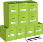 11x11 storage cube bins (Set of 10) Foldable Fabric storage cubes with 10 Labels Window Cards & a Pen,11 inch cube storage bin,Closet Organizers for Shelves,Cubby Organizer Boxes,lime green by Artsdi
