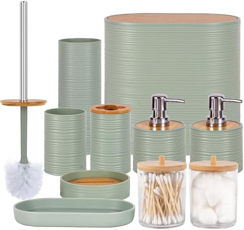 10 PCS Green Bathroom Accessories Set with Trash Can Bathroom Accessory by Viowil