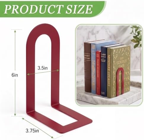 Sanwarm Bookends, 12 Pack, Metal, for Home Office Desk Shelves Red Modern - Image 2