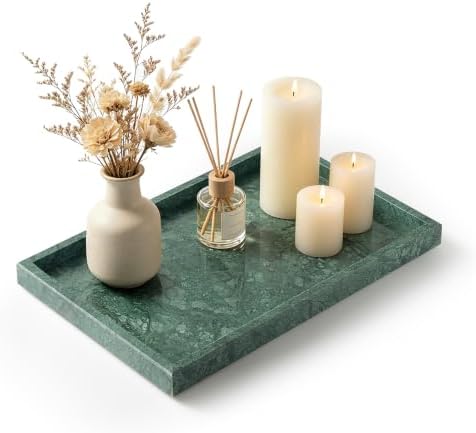 Real Natural Large Marble Tray for Bathroom, Vanity, Kitchen Counter by Zilukar