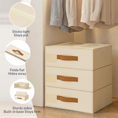 DIMJ Underwear Drawer Organizer, Stackable Bra Organizer for Closet, 4 Pack, Beige - Image 4