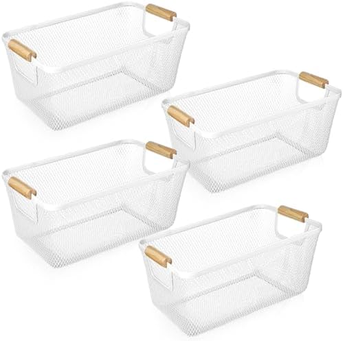 Ziliny 4 Pcs Mesh Wire Baskets for Organizing, Medium, Cream White by Ziliny