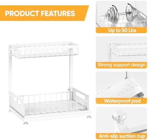 Saydear L-Shaped Under Sink Organizer, 2-Tier Pull-out Cabinet Rack 1-Pack - Image 6