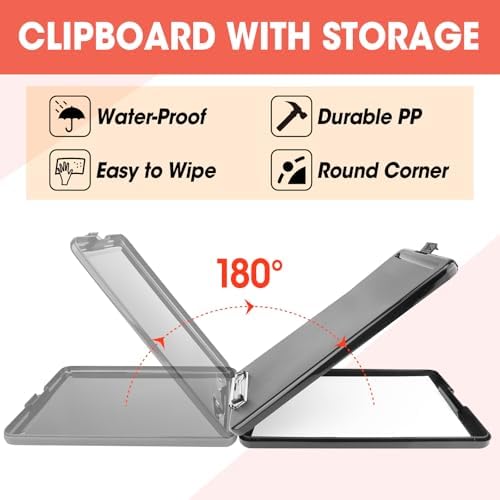 6 Pack Clipboard with Storage, High Capacity Storage Clipboard 8.5 x 11 with Pen Holder, Letter / A4 Size, Inner Plastic Folder Attached for Teacher Office Home, Size 13.4 x 9.4 x 0.9 in - Image 4