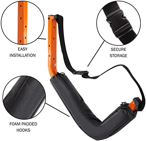 Kayak Storage Hooks - Set of 2 Wall Mount Garage Hangers - 125lbs Capacity Rack for Paddleboards, Surfboards, or Snowboards by Rad Sportz (Orange) - Image 2