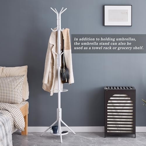 Kitsanery Coat Rack Freestanding,Metal Coat Tree with Umbrella Holder,Hat and Coat Rack Stand for Entryway, Hallway, Living Room, Bedroom (White) - Image 6