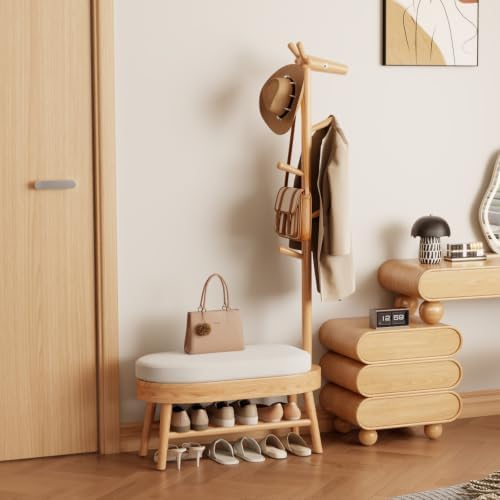 AQIMUELE Shoe Bench with Coat Rack, Shoe Rack with 9 Hooks, Natural - Image 6