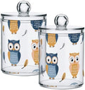 Qtip Holder Dispenser for Cotton Ball, Cotton Swab, Cotton Round Pads Clear Plastic Apothecary Blue Orange Owls Jar Set for Bathroom Canister Storage Organization, Vanity Makeup Organizer by Unknown