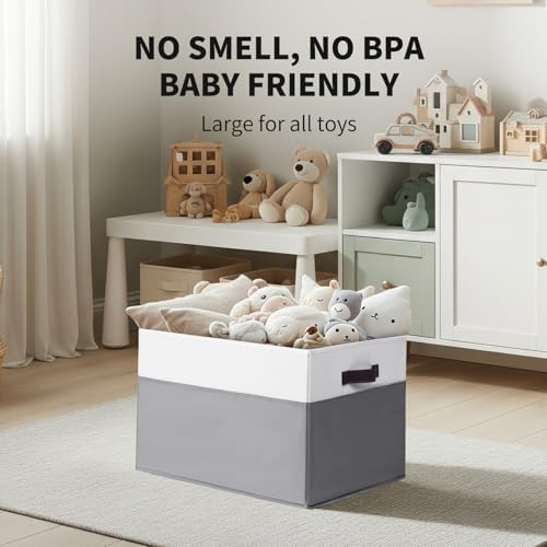 2 Pack EXTRA LARGE Blanket Storage Baskets with Lids, 22”x16”x12” Closet Organizers Bins for Clothes Towel/ Storage Box with Lid Handles/ Stackable Decorative Fabric Bins for Living Room, Nursery - Image 5