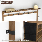 AMBIRD 6-in-1 Bamboo Hall Tree with Shoe Storage, Entryway Organizer Shoe Bench with 16 Coat Hooks and Cloth Bag, Sturdy Bamboo Storage Bench, 46 * 15 * 70 inches Brown - Image 5